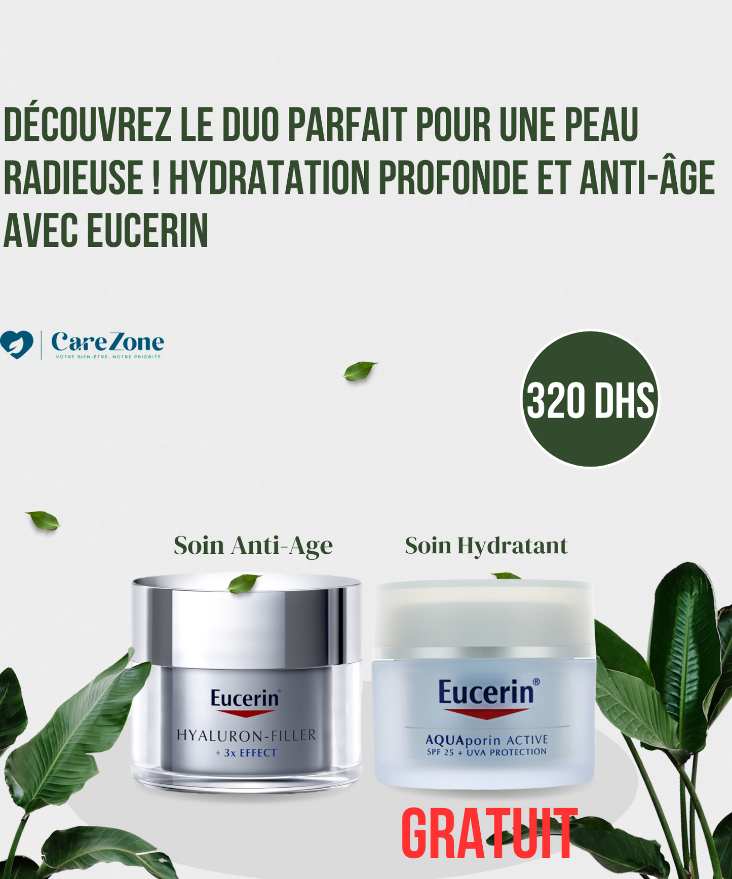 Eucerin Hyaluron-Filler Soin Anti-Âge – 50ml + Eucerin Aquaporin Active Offert EUCERIN