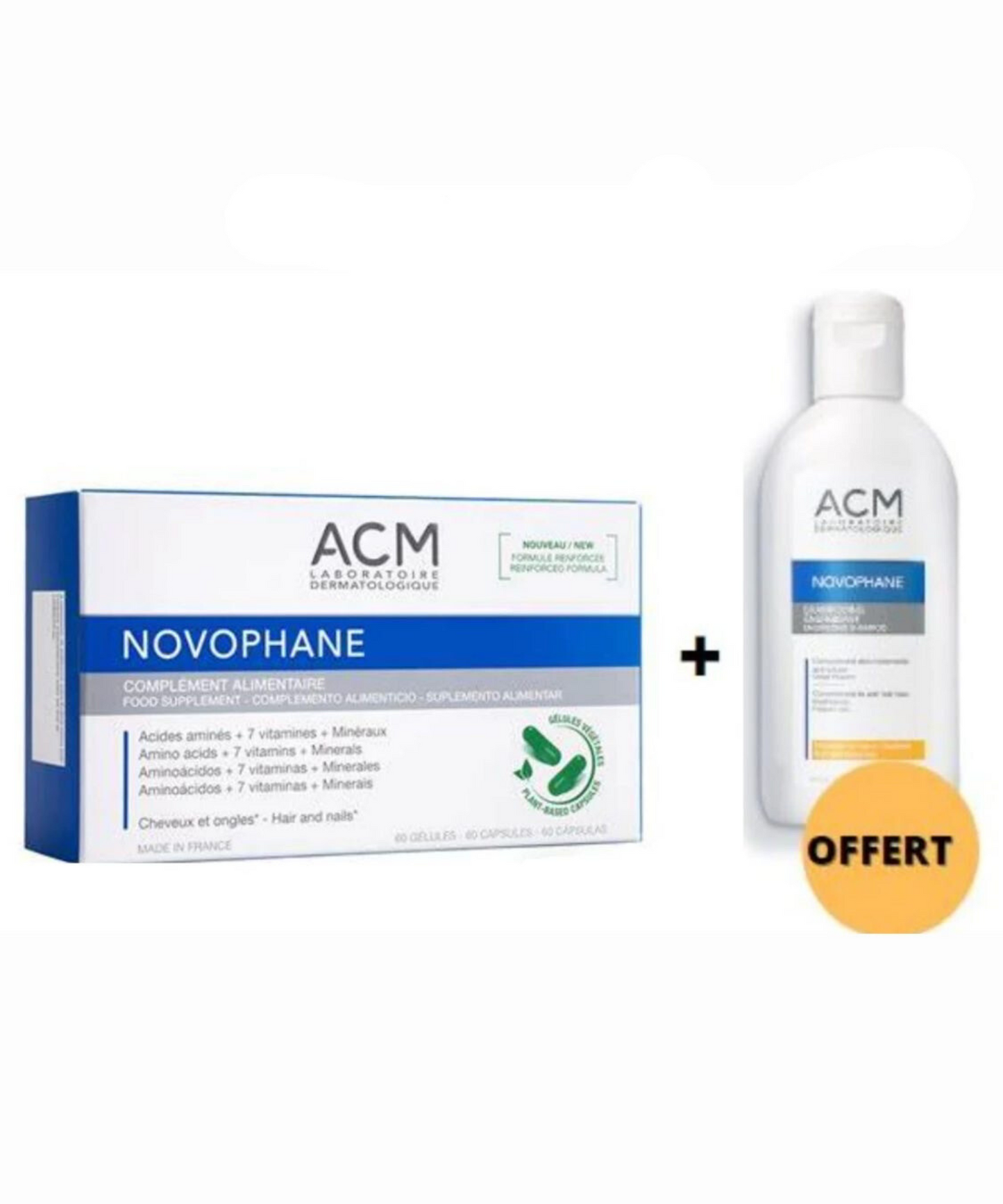 ACM Novophane Cheveux & Ongles Anti-Chute & Renforcement – 60 gélules + Shampoing Offert ACM