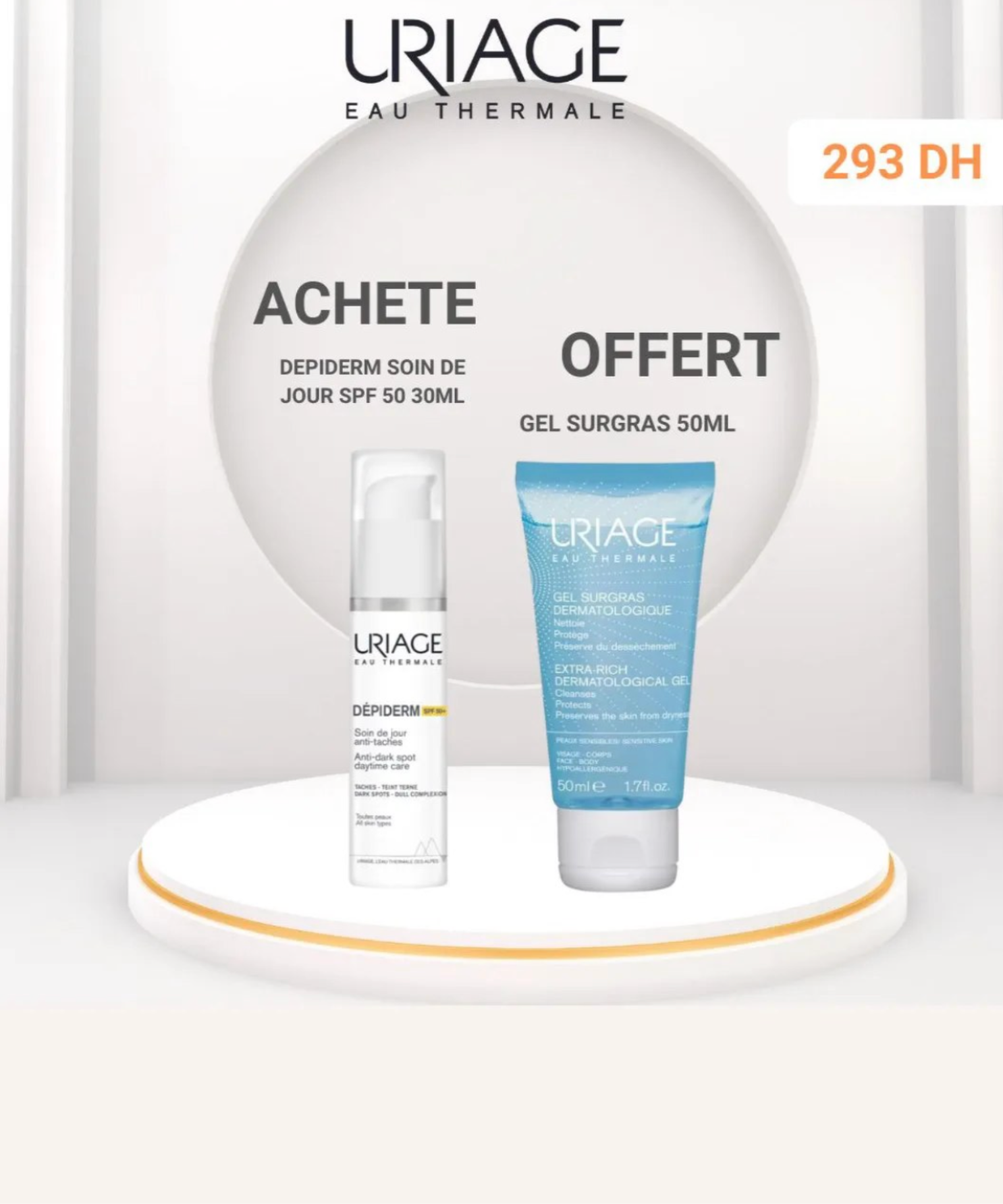 Uriage Dépiderm Soin de Jour Anti-Taches Spf50 – 30ml +Gel Surgras 50ml Offert URIAGE