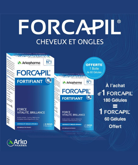 FORCAPIL PACK CHEVEUX ET ONGLES 180 GÉLULES + FORCAPIL 60 GÉLULES OFFERT FORCAPIL